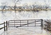 Water meadows in flood, oil on canvas